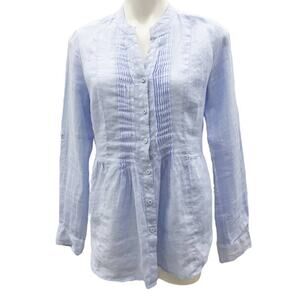 Malvin Hamburg Germany I Love Linen 100% Linen Band Collar Pintuck Top Women S